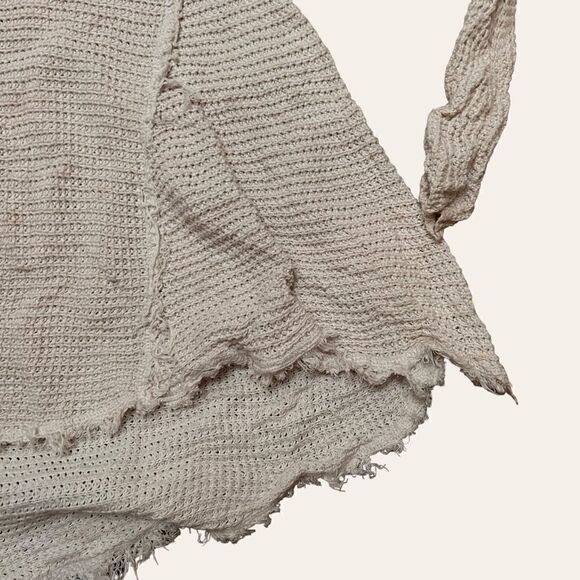 Free People Moonshine V Neck Sweater in Cream Waffle Knit Cold Shoulder - Picture 4 of 7